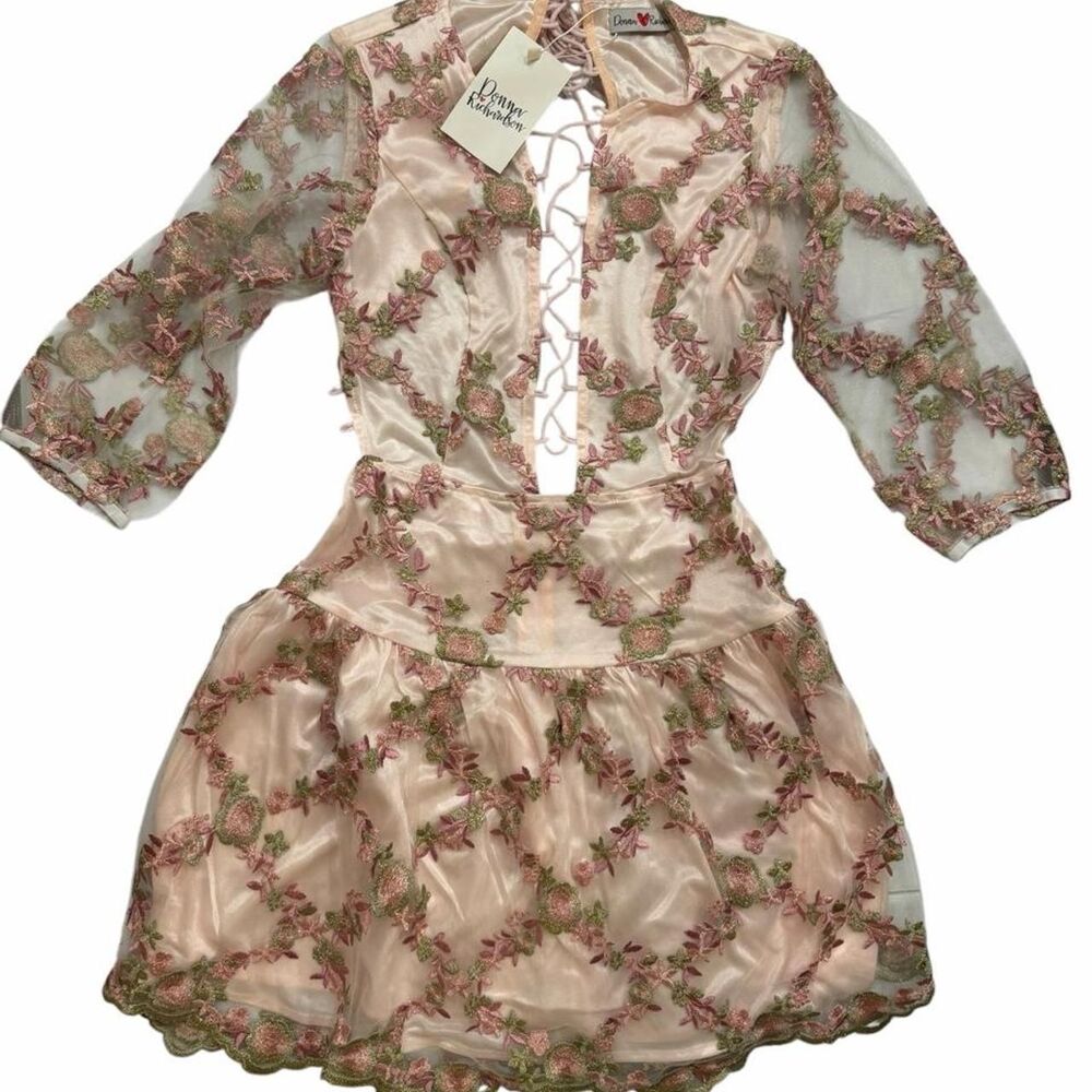 Donna Richardson pink & green floral lace dress